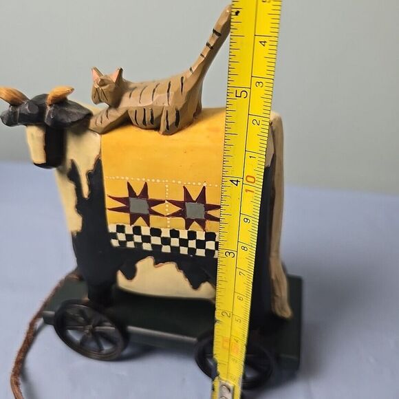 Williraye Studio - Folk Art - Cow With Cat Pull Toy Figurine WW1403 On Wheels - Picture 4 of 12